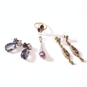 Bundle Of Various Jewelry Drop Earrings Necklace Pendant Ring Formal Wedding